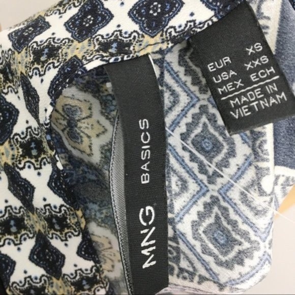 Mango MNG Basics Size XXS Blue Geometric Print Cap Sleeve Handkerchief Dress - Picture 7 of 9